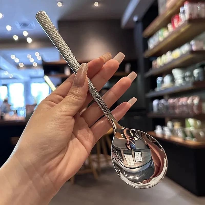 Cross-border New Eating Spoon - Stainless Steel Soup Spoon, Food-grade Tableware, Home Long Handle Round Dessert Spoon Drop Shipping