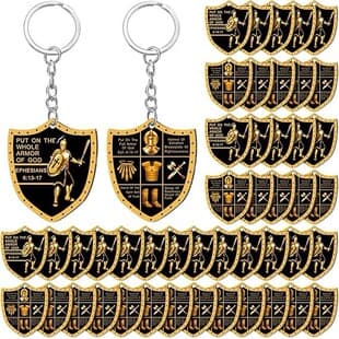 Amazon 48-Pack Acrylic Shield Armor Round Keychain Full Armor of God Military Gift