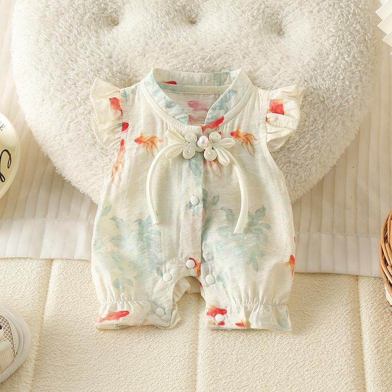 Baby Clothes Summer Thin Onesie 100 Days Full Moon Newborn Chinese Princess Bodysuit Girls' Outing Wear