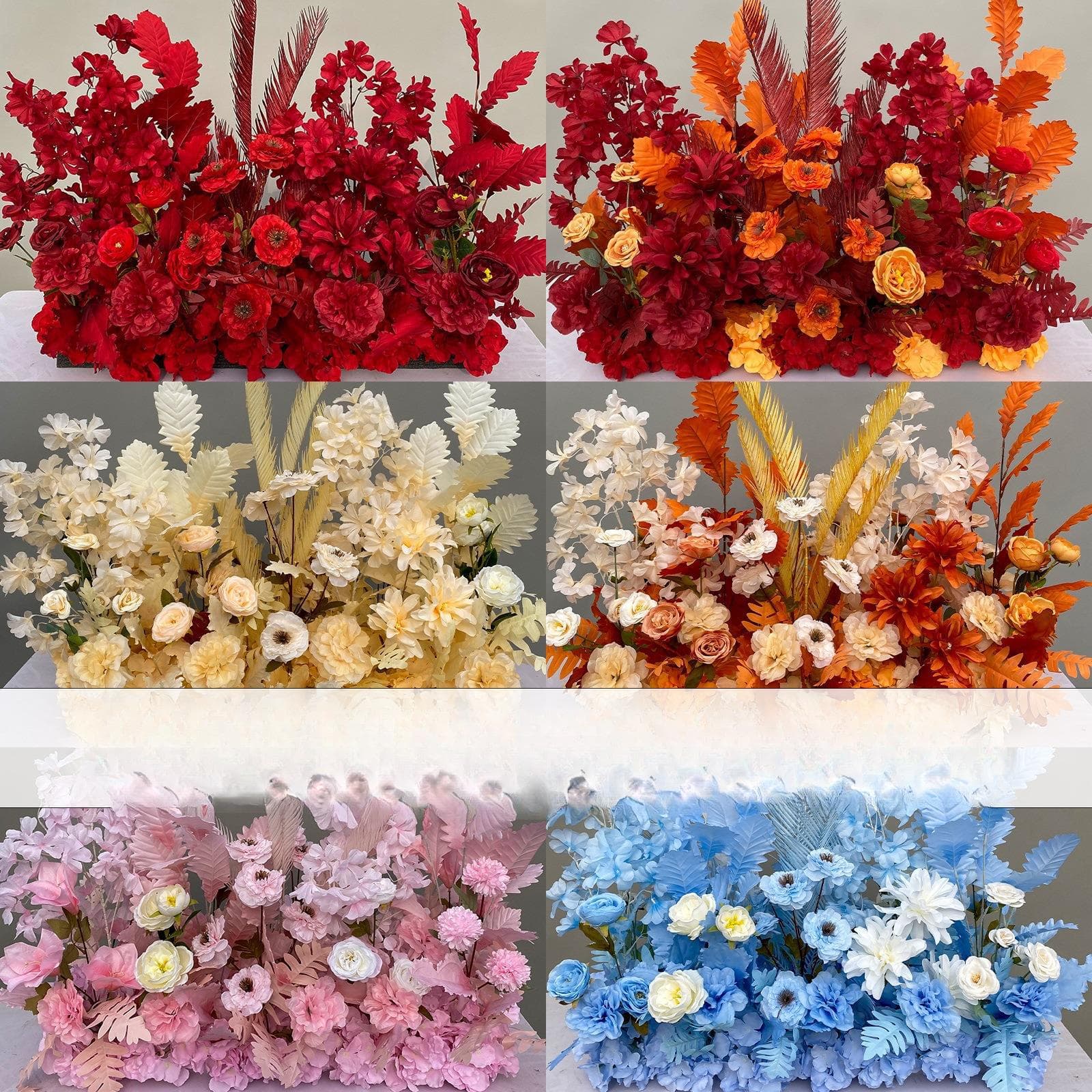 Wedding Floor Flower Arrangement Marriage Decoration Engagement Flower Row Chinese Wedding Artificial Flower Aisle Guide Floral Ornament Arrangement