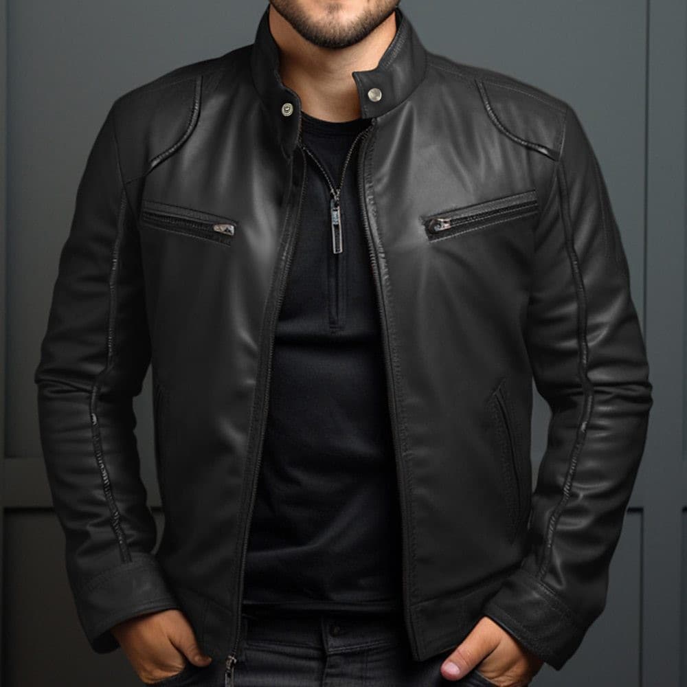 Men's Motorcycle Leather Jacket Punk Style Stand Collar Coat for Teenagers Fake Leather Mixed Leather Clothing Regular Fit