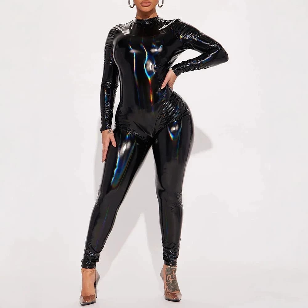Cross-border Trade Jumpsuit for Women, European and American Amazon Fashion, Wish Mirror Patent Leather Club Sexy Bodysuit for Women