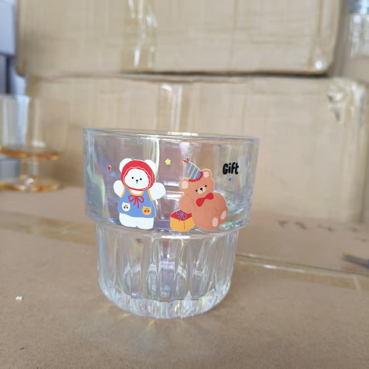 Trendy Wedding Gift Stacking Cups Glass Latte Coffee Cup Wedding Souvenir Gift Cup Cartoon