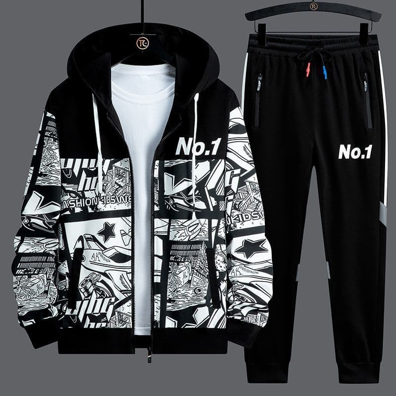 Spring/Autumn Set for Boys: Middle & High School Student Cardigan Hoodie Two-Piece Casual Sportswear