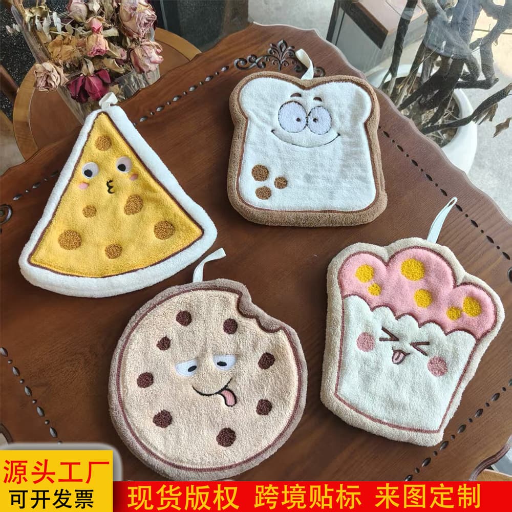 Cross-border supply Korean version cute cartoon hand towel creative gift peripheral coral velvet cheese toast hanging towel