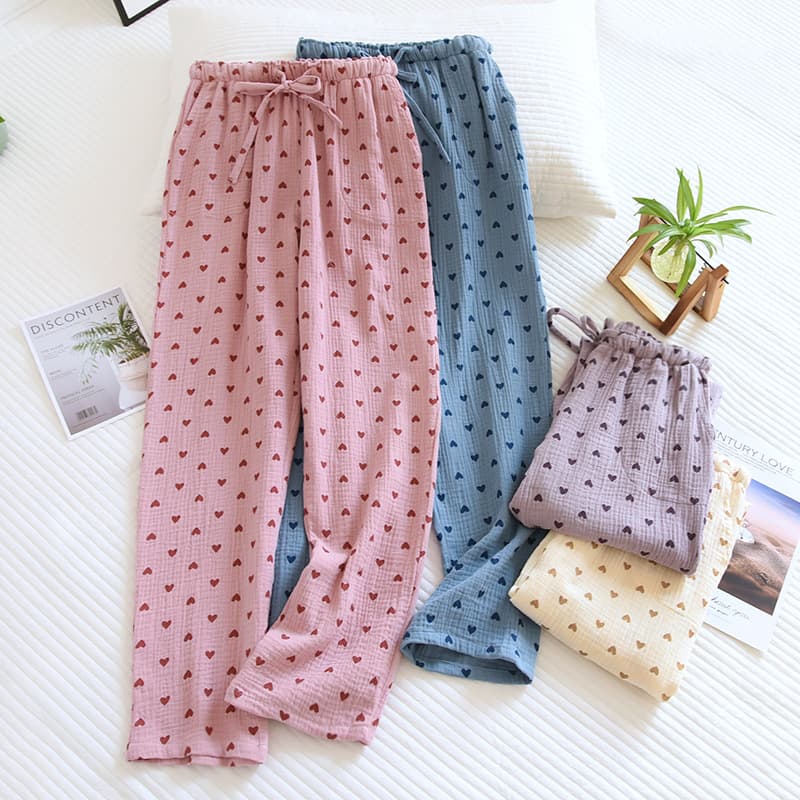 New Spring/Summer/Autumn Crepe Women's Pants, Double-Layer Cotton Gauze Lounge Pants, Cotton Casual Simple Sleep Pants, All-Cotton Gauze