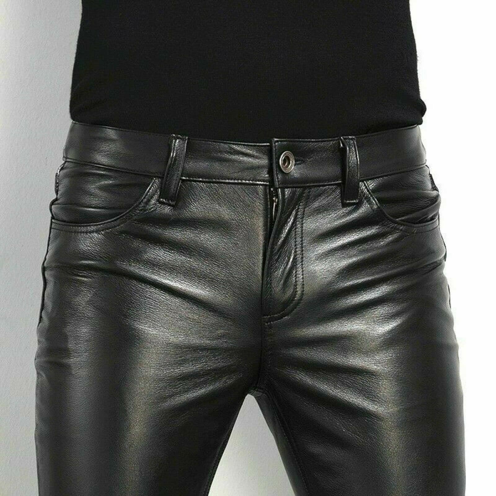 New Men's Spring/Autumn Leather Pants for AliExpress Wish Foreign Trade, Slim Fit Men's Leather Pants, Men's Long Leather Pants