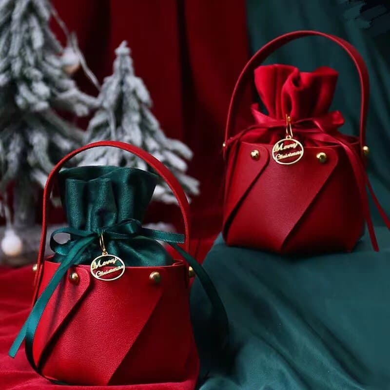Christmas decorations leather creative handbag velvet cloth apple bag safe fruit transparent ball packaging box ready for sale