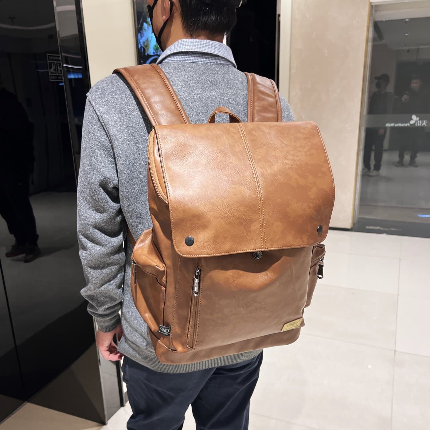 2026 Korean Style Trendy Men's PU Leather Backpack Large Casual Travel Backpack Student Preppy Campus Schoolbag