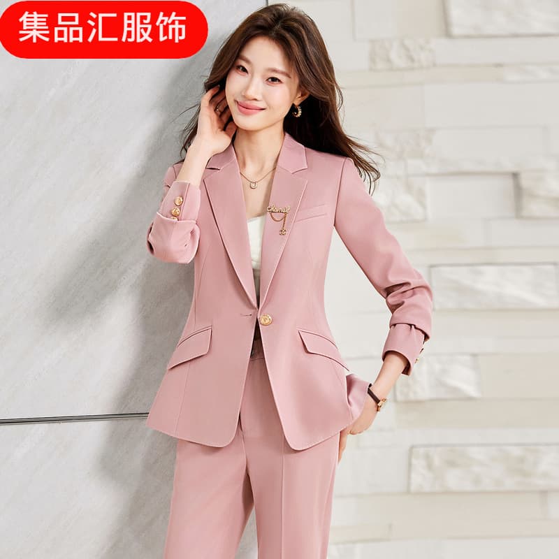 Pink Blazer Suit Set for Women Long Sleeve Jacket and Pants Two-Piece Set Cross-Border Spring Autumn Winter Business Suit Women's Set