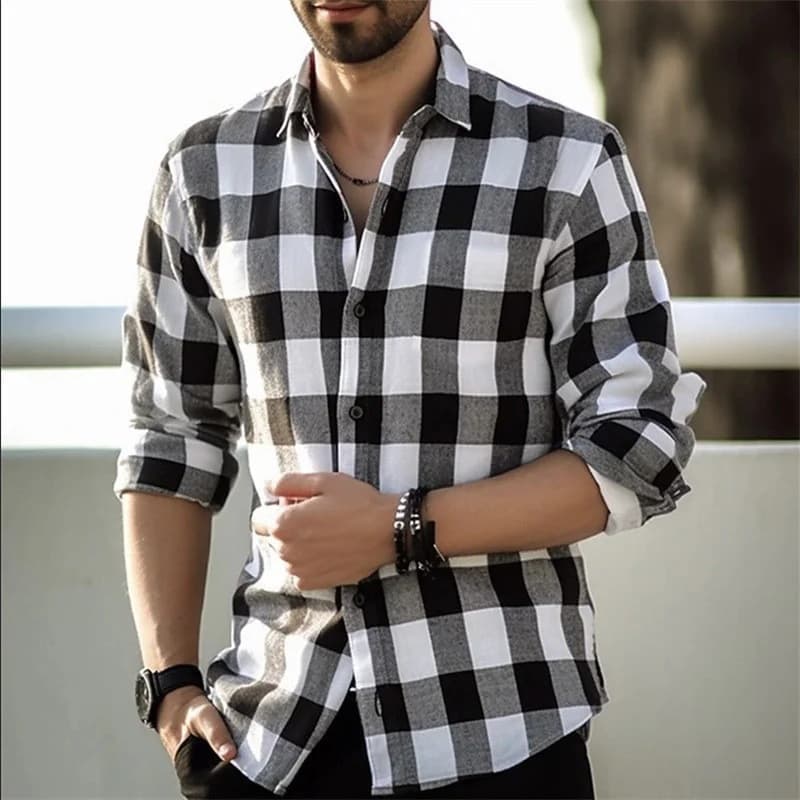 Spring and autumn men's long-sleeved autumn new plaid shirt loose version casual men's shirt fashion trend