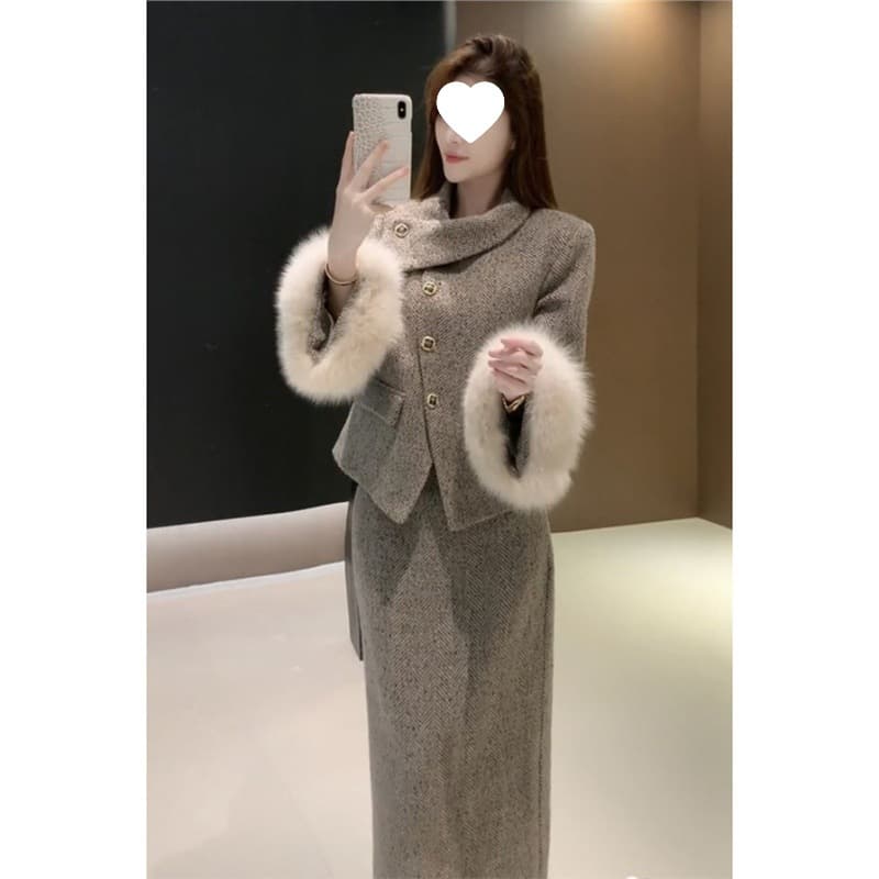 2025 Autumn/Winter New Trendy Thick Wool Suit Skirt and Jacket Set for Women, French Elegant Style