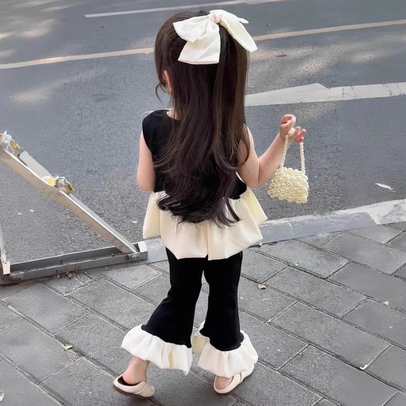 Black Swan! Baby Girl Ballet Princess Stylish Vest Top with Trendy Flared Pants Set