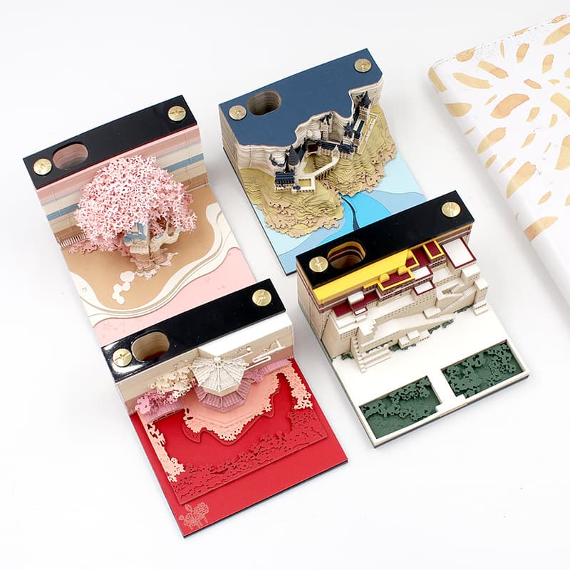 3D paper sculpture memo pad DIY, tear-off Hogwarts Castle art ornament, creative birthday gift box