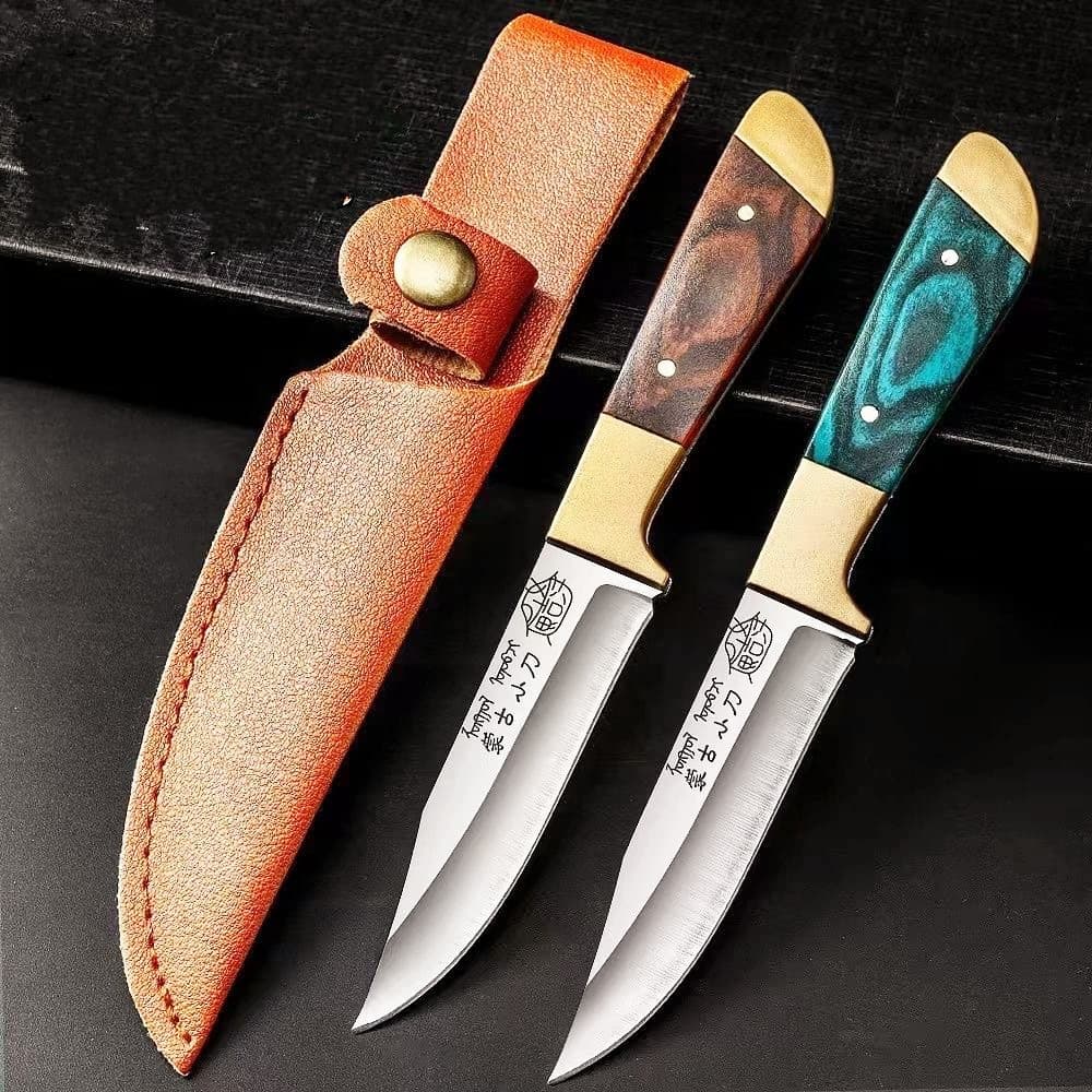 Outdoor BBQ Camping Portable Knife Mongolian Knife Hand-Held Meat Knife Double Copper Head Meat Cutting Knife Fruit Knife
