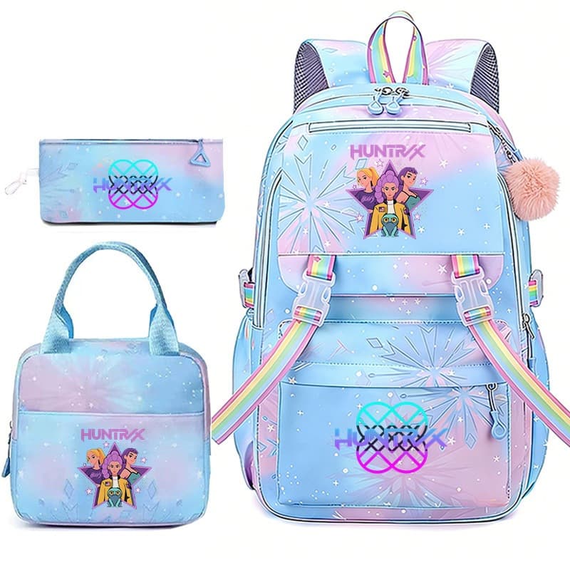 HUNTRIX Huntress Backpack Lunch Bag Pencil Case 3-Piece Set Large Capacity Double Shoulder Backpack for Girls Elementary School