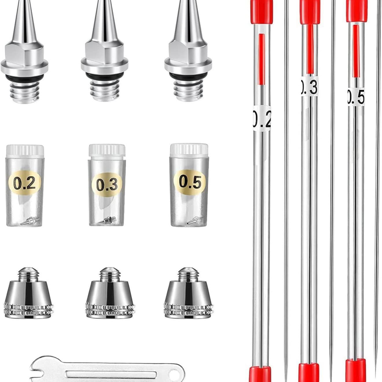 0.2/0.3/0.5MM Spray Needle Nozzle Nozzle Cap Set / Airbrush Parts Set / 3-Piece Accessories