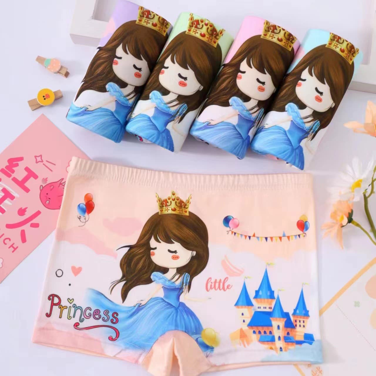 Girls' Underwear Boxer Briefs Cute Princess Cartoon Style Comfortable Breathable Toddler to Older Children Boxer Shorts