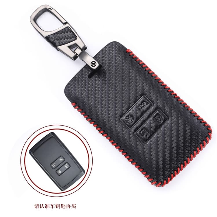 Genuine Leather Key Case with Carbon Fiber Pattern for Renault Koleos Dacia Koleos Kadjjar