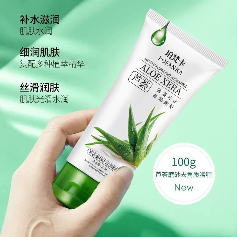 Pofanka Aloe Exfoliating Gel - Facial gel for deep, gentle cleansing, removes dead skin and acts as a scrub.