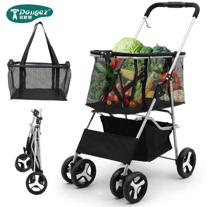 Foldable pet stroller, outdoor dog walking stroller, cat carrier, supermarket shopping basket, picnic/camping stroller, lightweight