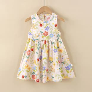 Girls' Dress Cotton Silk Summer New Baby Girl Floral Princess Dress Sleeveless Dress Korean Style Girls' Skirt Kids' Clothing