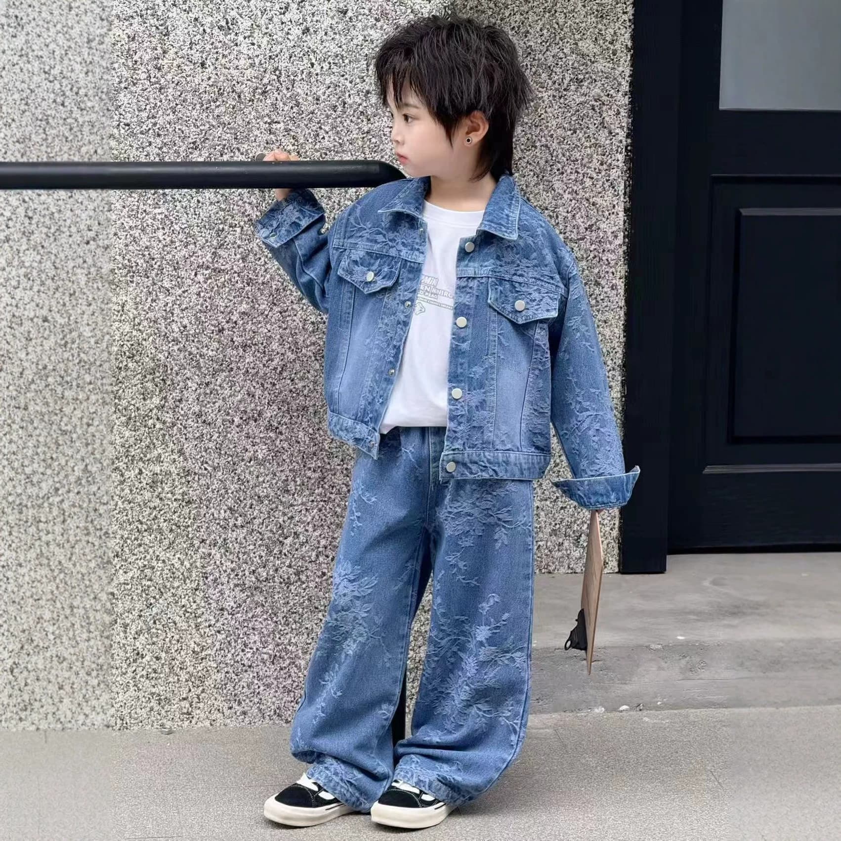 Boys and Girls American Style Denim Set Spring and Autumn 2026 New Children Boys Spring Lapel Chinese Style Two-Piece Set