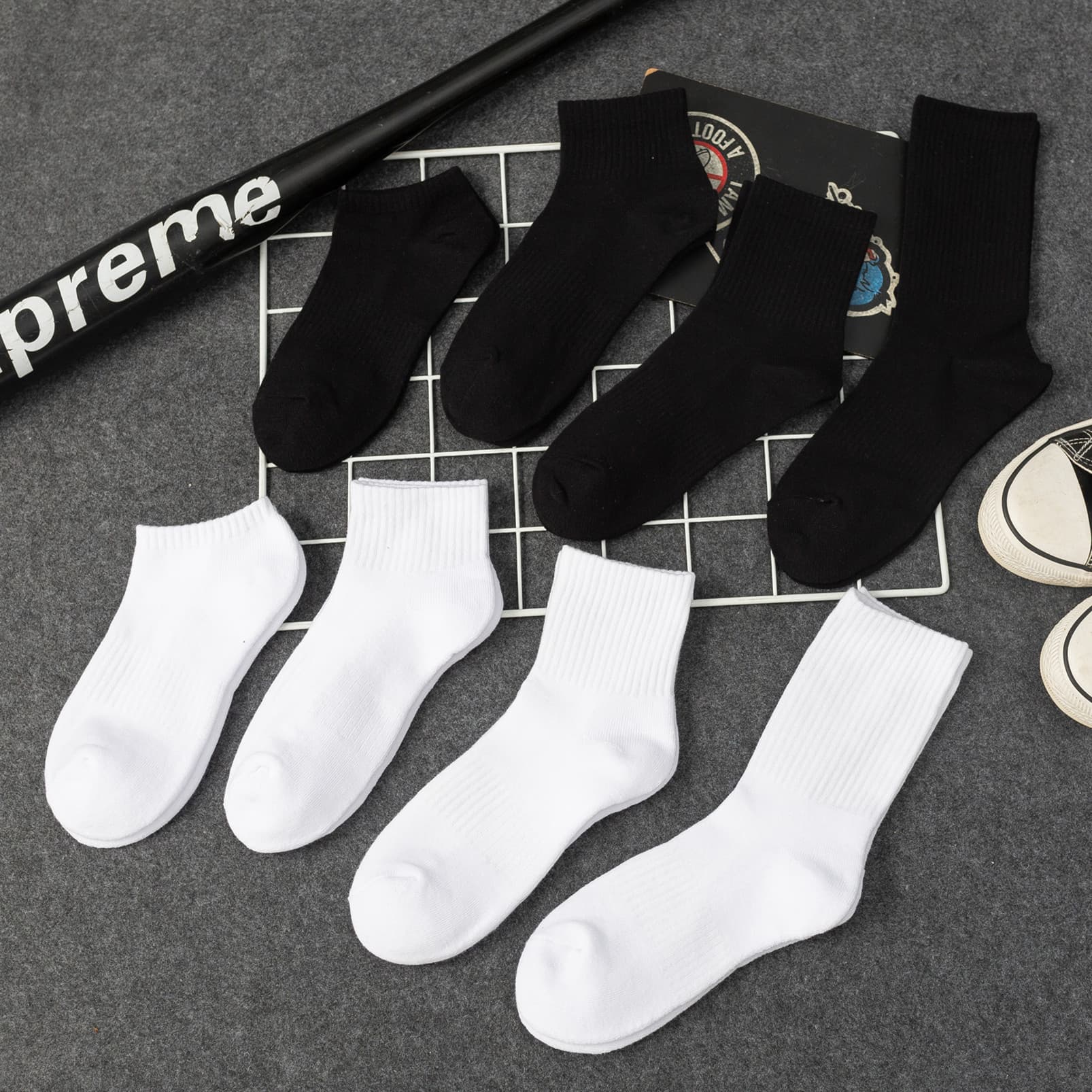 HL Men's Mid-Calf Cotton Sports Socks Solid Color Terry Bottom Thickened Spring Summer Long Socks Pure White Short Socks