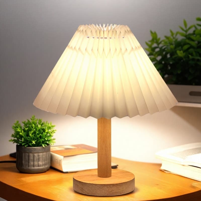 Nordic Ins Style Bedroom Bedside Lamp Guesthouse Decorative Night Light Floating Lacquer Lamp Girls Dorm Decor Pleated Table Lamp