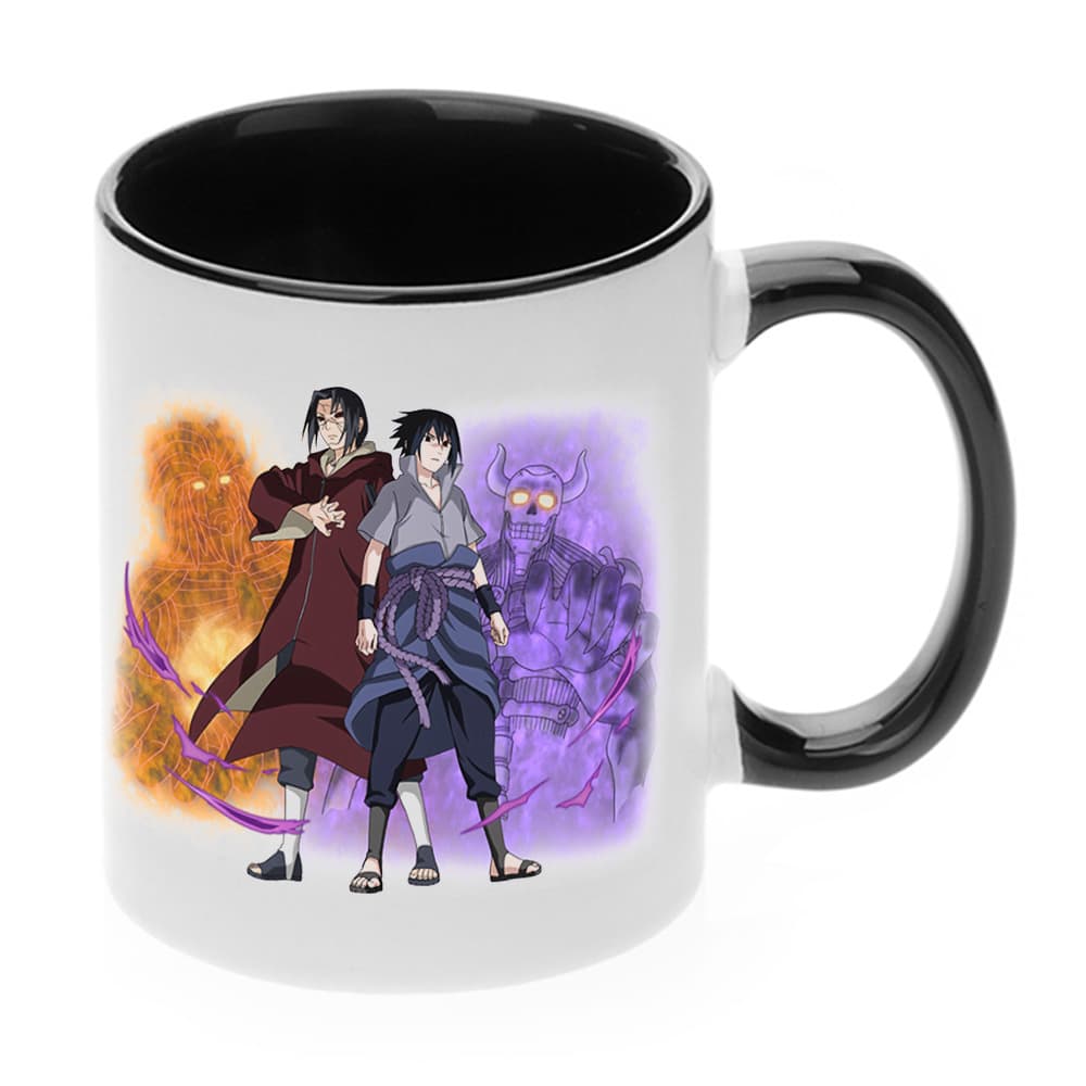 NARUTO Anime Merchandise Mug - Uchiha Itachi, Sasuke - Ceramic Coffee Tea Cup Black White