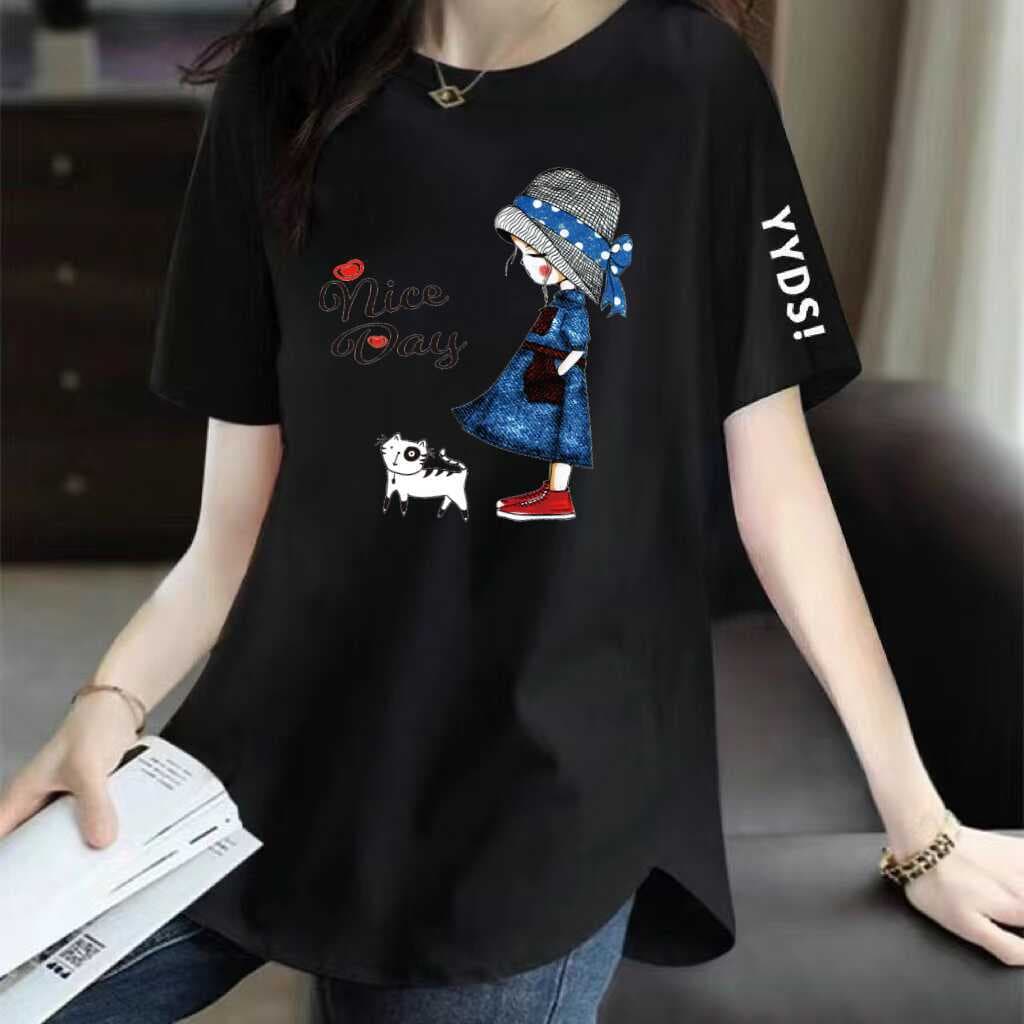 Clearance Sale: Brand Name Short-Sleeve T-Shirt, Mid-Length Top for Women, Plus Size, Casual Mid-Length Tee Dress