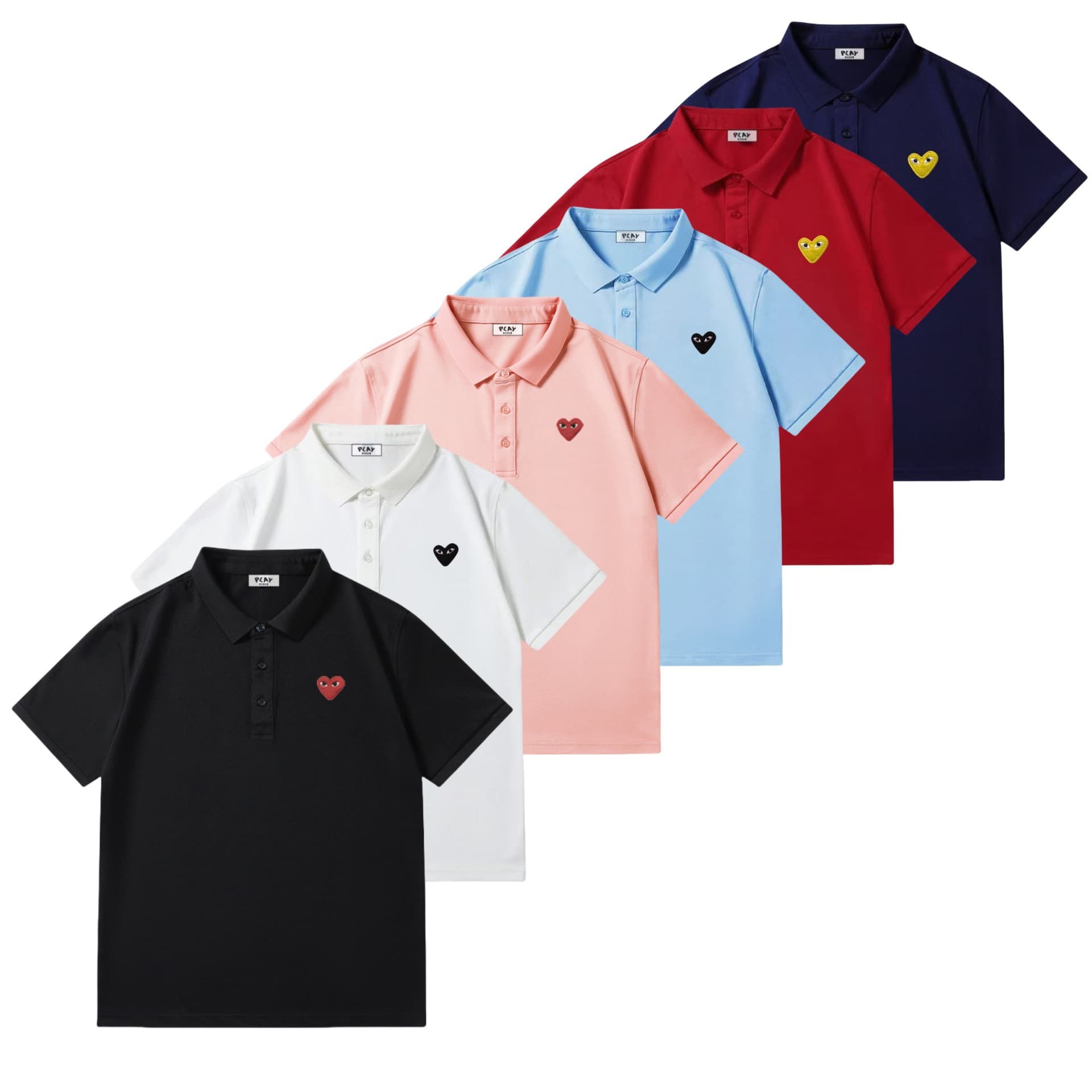 Couple Matching Heart T-Shirt Set Men Women PI Embroidered Heart Polo Shirt Short Sleeve Pure Love Trendy Brand AY Bright Red