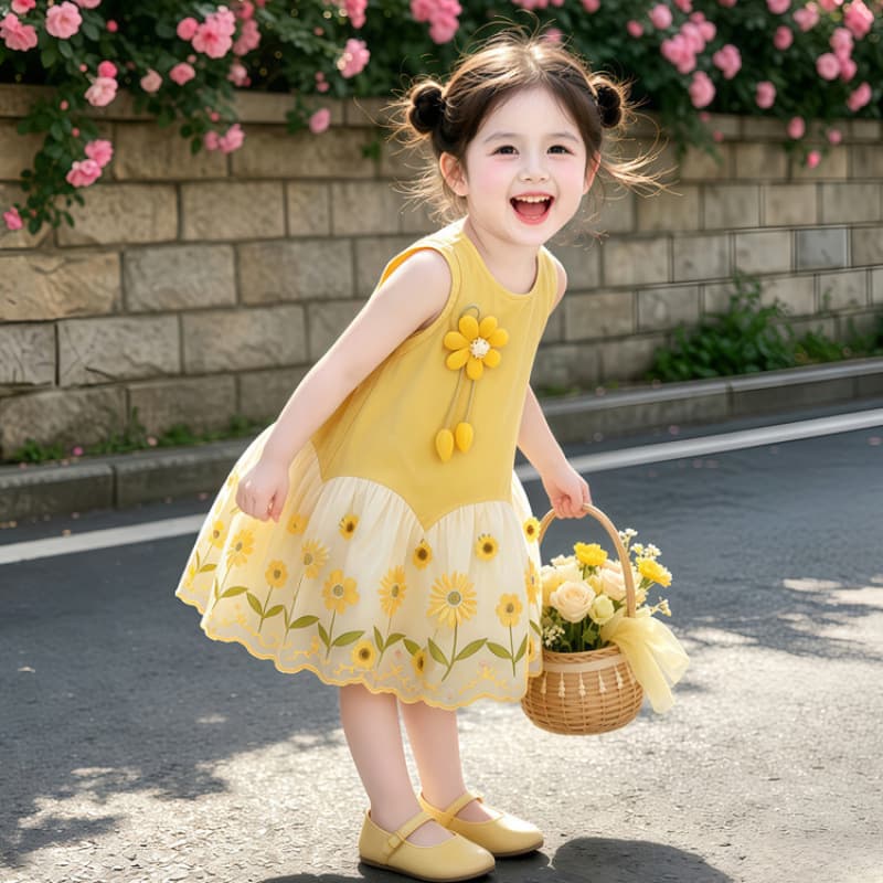 Girls' Dress Summer 2026 New Stylish Children Sweet Vest Dress Baby Garden Princess Dress