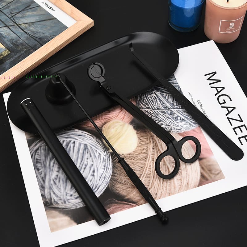 Factory stock aromatherapy candle tool set: snuffer, wick trimmer, candle lid, candle tray, lighter