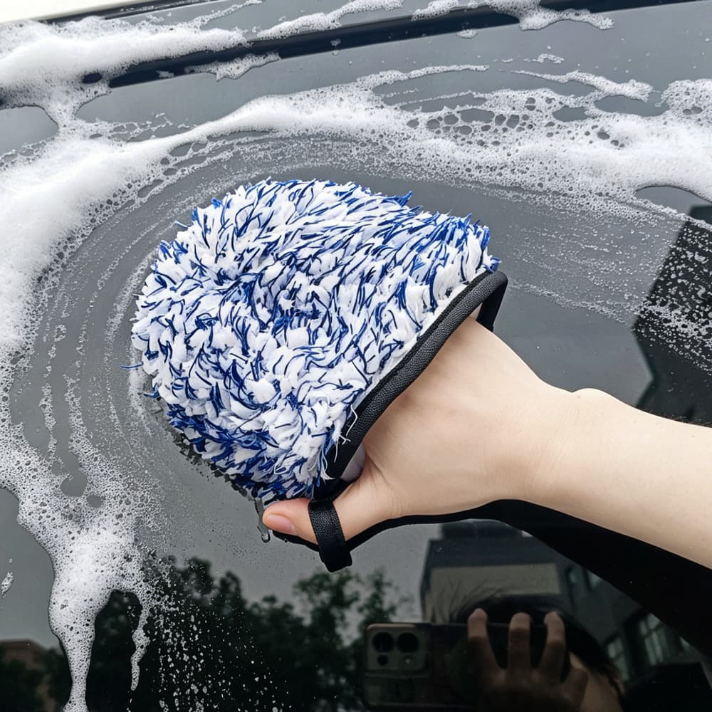 Cross-border Car Wash Gloves Half-finger Thick Long Plush Coral Fleece Cleaning Gloves Wholesale