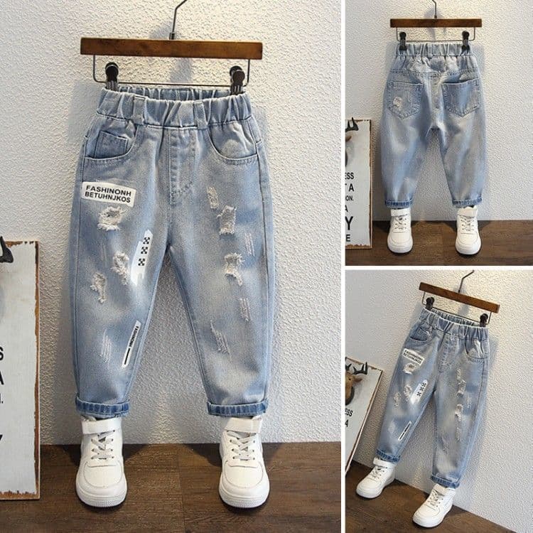 Boys' Jeans 2024 Spring Korean Style New Ripped Printed Children's Skinny Pants Baby Pants Long Pants for Boys
