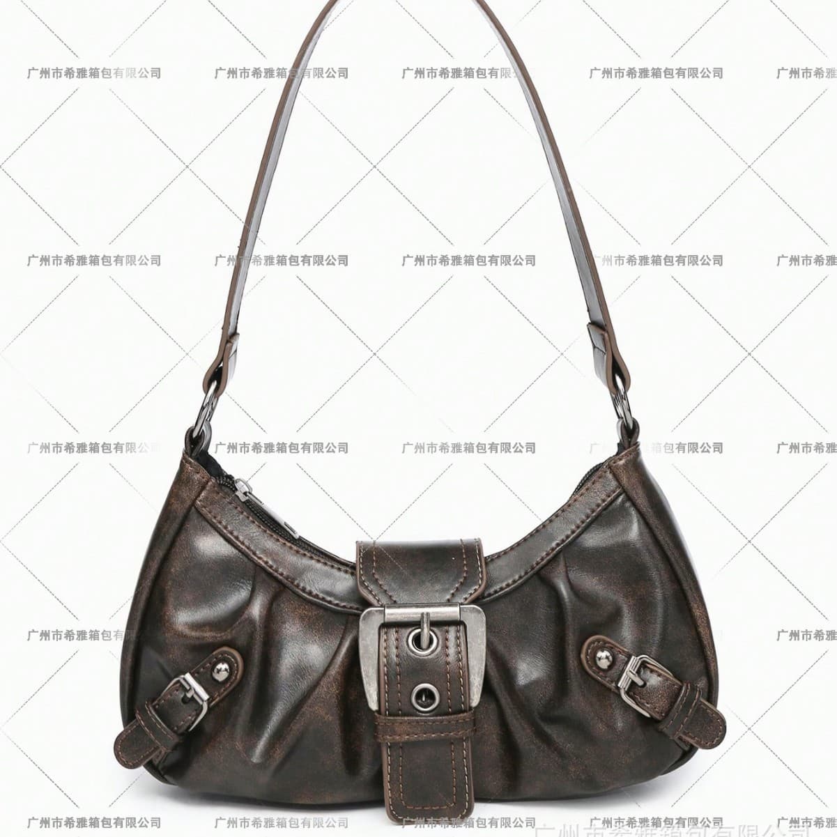 2024 Spring Vintage Style Maillard Colorful Leather Single Shoulder Bag Double Color Distressed Y2K Trendy Motorcycle Equipment