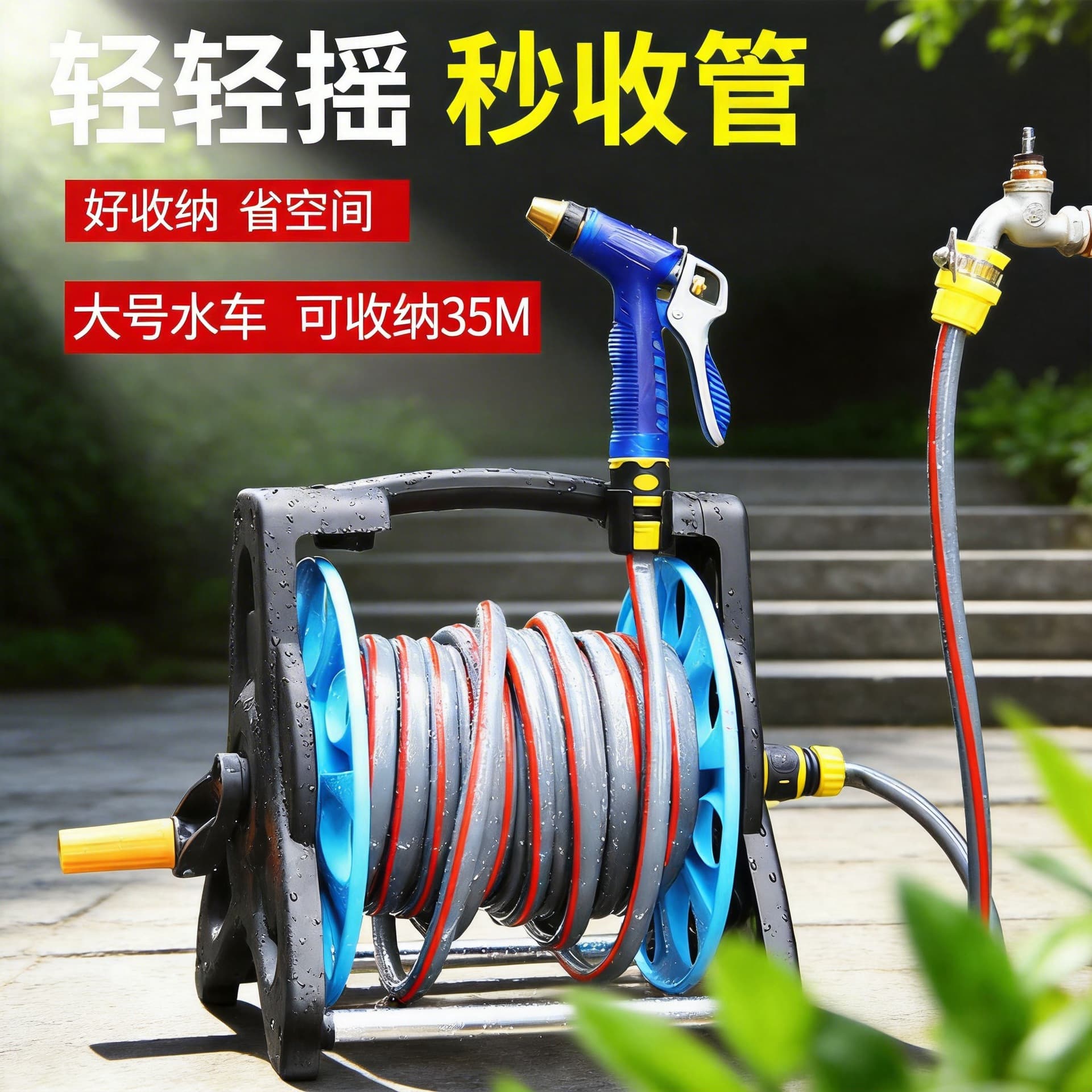 Factory Supply High Pressure Car Wash Water Gun, Garden Watering Tool, Soft Hose Reel, Water Cart with Storage Rack