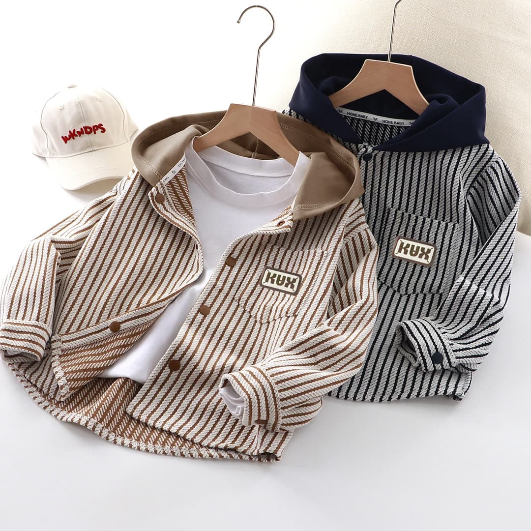 New Autumn Boys' Striped Shirts, Long-Sleeved Shirts, Cardigans, Hooded Jackets, Sweatshirts - Wholesale Clothing for Medium and Large Children