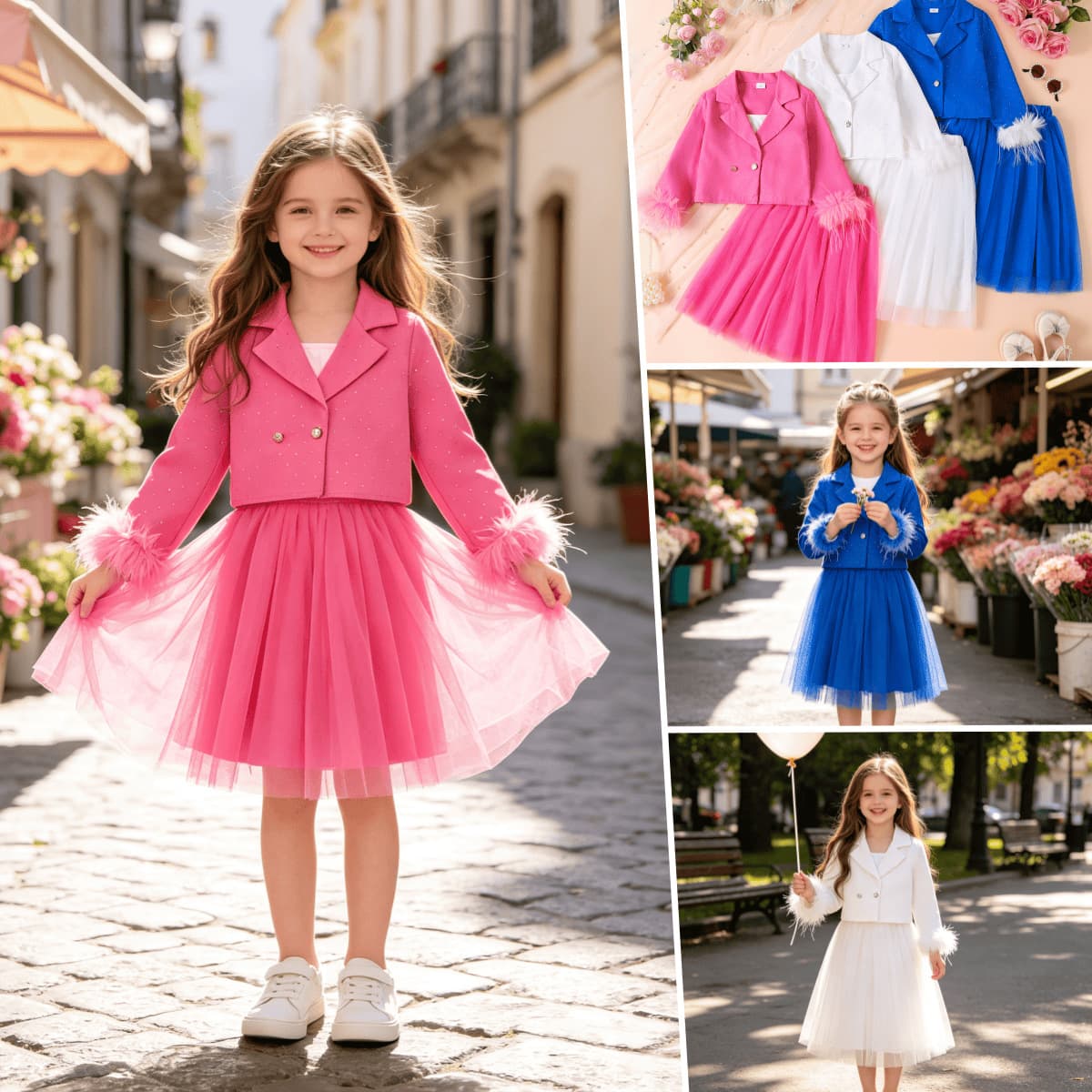 Foreign trade girls summer suit blazer mesh skirt with vest temperament style three-piece set source factory