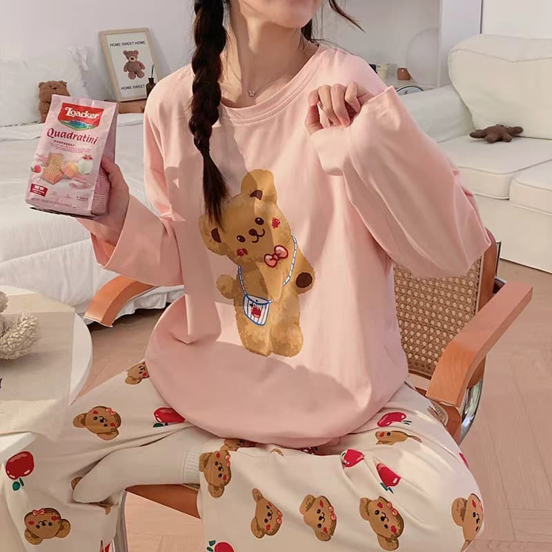 Southeast Asian trendy new spring autumn sweet sleepwear for girls, cartoon Snoopy Strawberry Bear homewear set