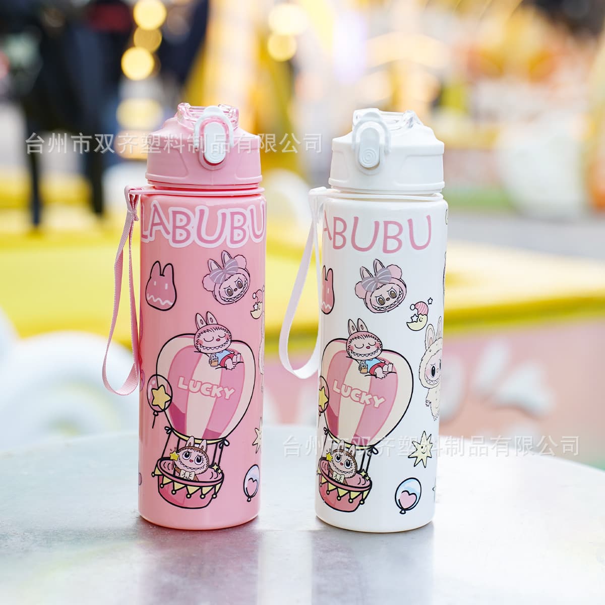Labubu Cute Children's Straw Water Bottle High Aesthetic Value Student with Rope Cartoon Water Cup Home Goods Straw Cup