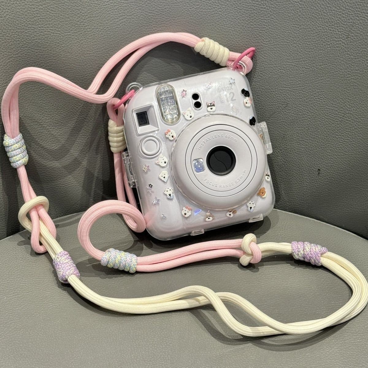 Universal Mini 12 Phone Case with Crystal Chain Hard Shell for Instax Cameras