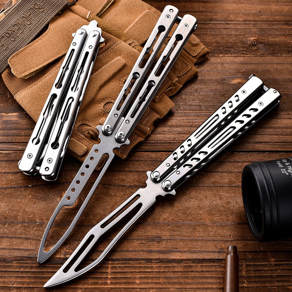 Beginner Butterfly Knife CSGO Unsharpened Stainless Steel Folding Knife Toy Self-Defense Practice Full Steel Trick Training Knife