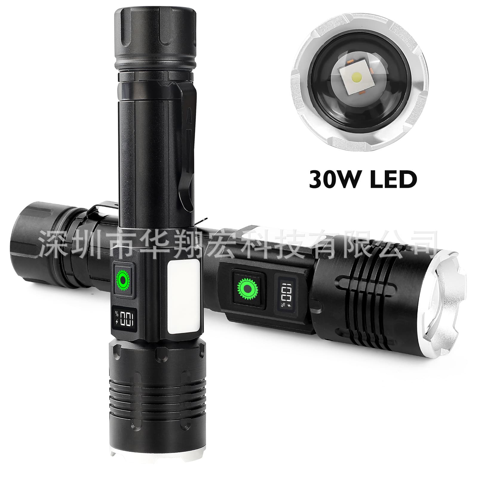 Cross-border new product white laser LED flashlight digital display TYPE-C charging COB side light red and white light strong light flashlight