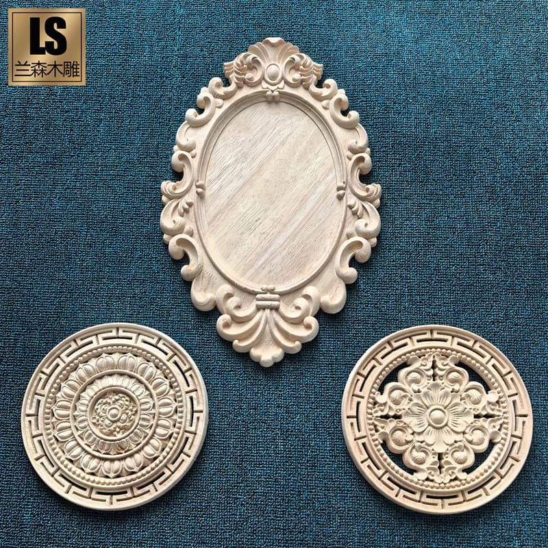 Dongyang Wood Carving European Style Solid Wood Oval Relief Round Disc Painting Board Circular Hollow Carving Decorative Round Flower Display Tray