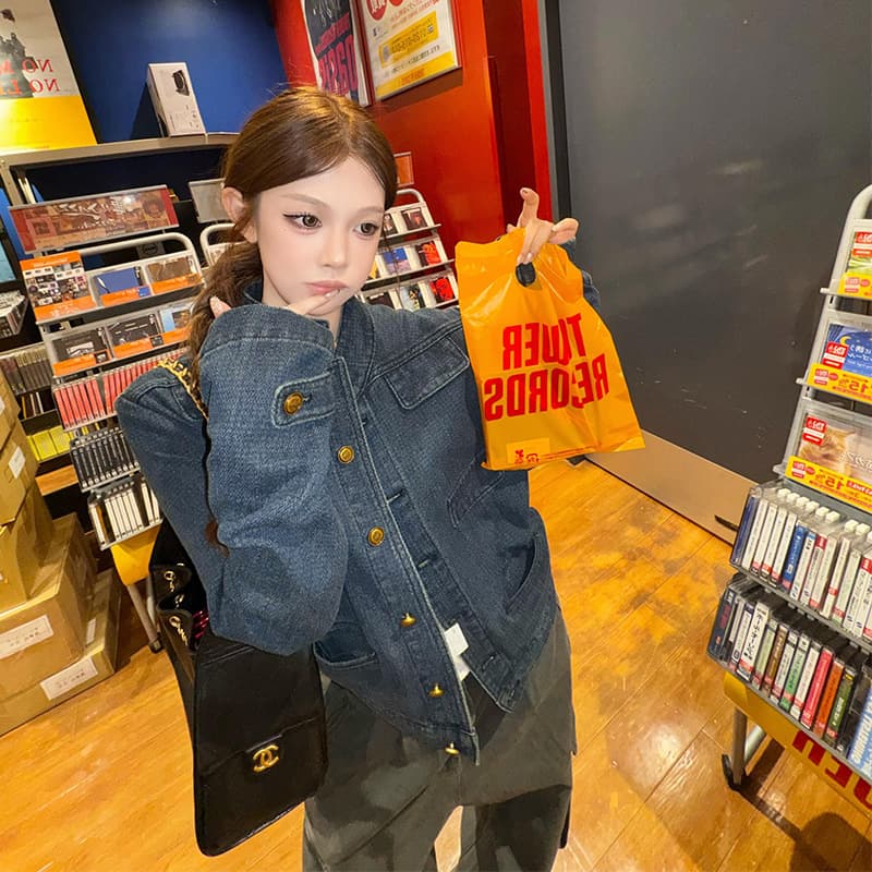 Autumn Old Money Style Women's Stand Collar Short Denim Jacket 2025 New Arrival
