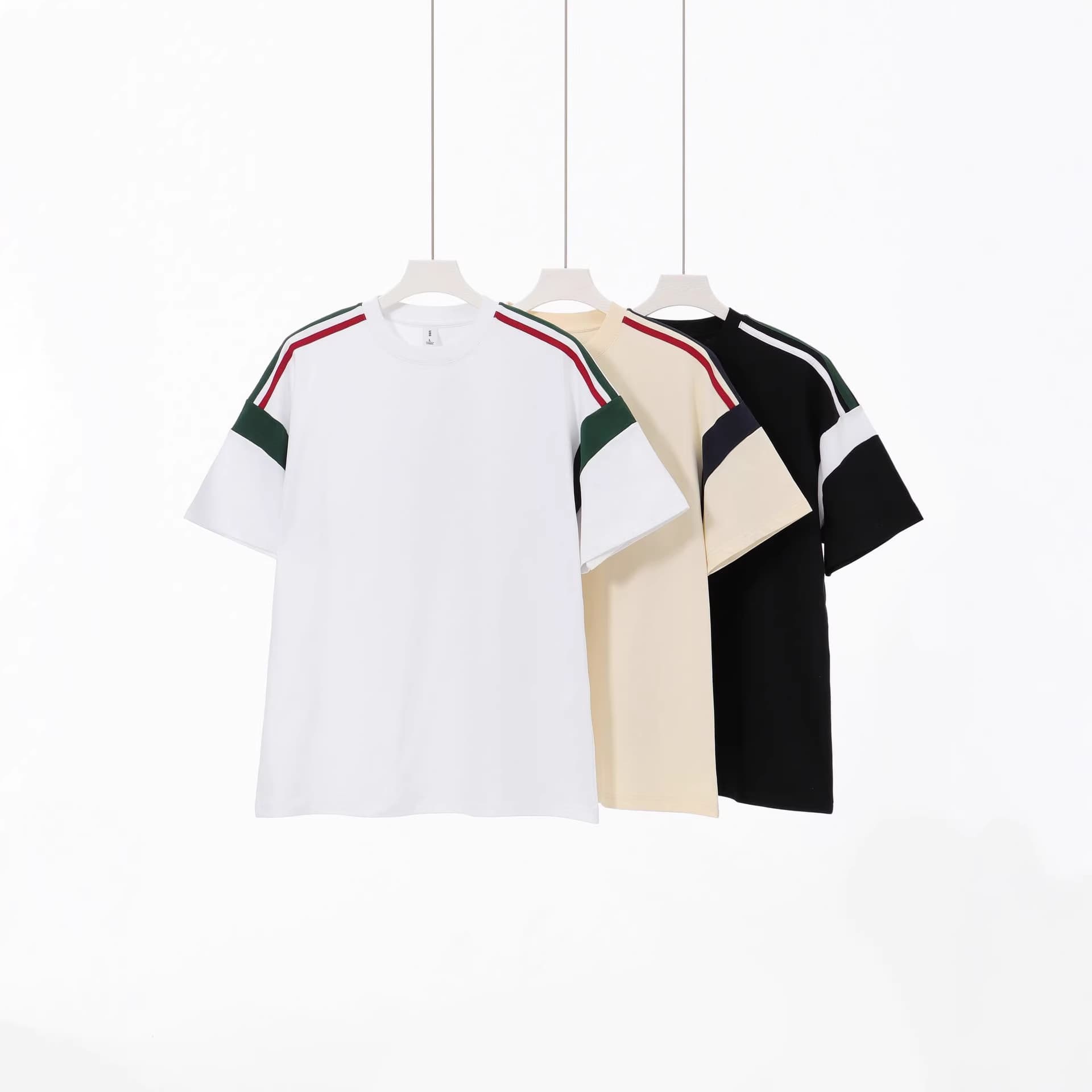 250g Heavyweight 32s Double Yarn Pure Cotton T-Shirt Streetwear Patchwork Contrast Color Oversized Design Loose Round Neck Short Sleeve
