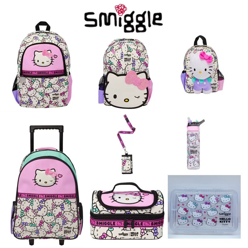 Australian smiggle school bag student large capacity kt cat backpack tritan lunch box double layer meal bag 650 water cup