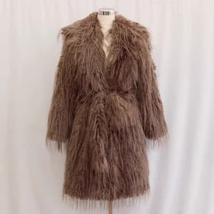 Women's Faux Fur Coat Long Hair Flowing Long Coat Wool Shawl Collar Belted Mink Velvet Trench Coat